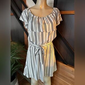 She + Sky White & Black Stripe One-Shoulder Dress – Size L – NWT